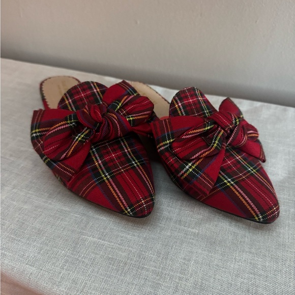 Plaid Red Mules with Statement Bow - Picture 2 of 3